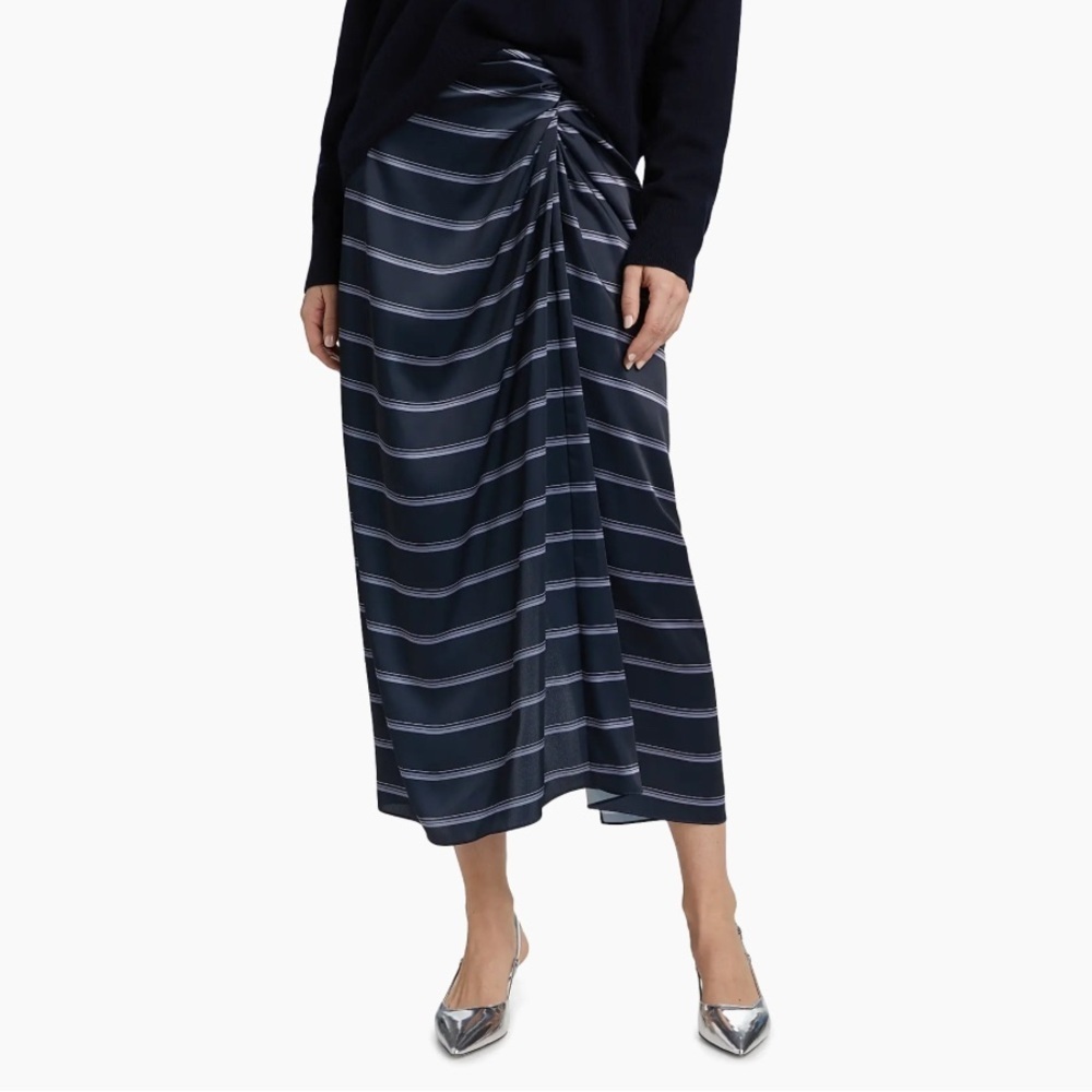 VINCE Rugby Stripe Gathered Satin Skirt